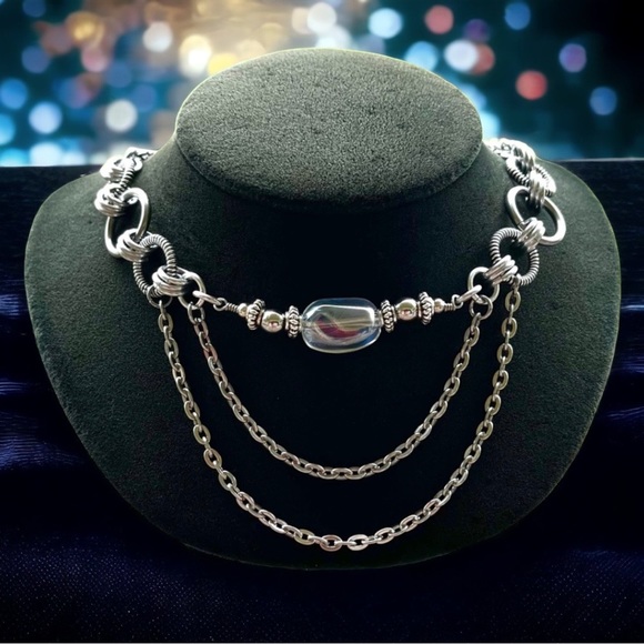 Handmade maille choker necklace aura crystal stainless steel chain boho goth - Picture 13 of 14